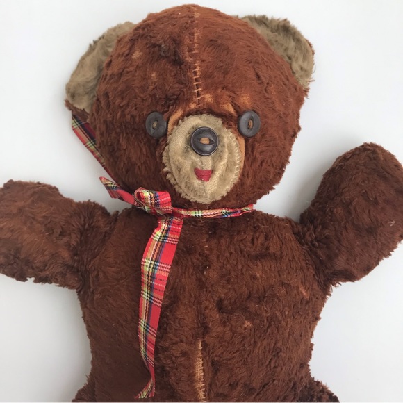 Vintage Teddy Bear Button Eyes Brown Plush Stuffed Animal - Picture 4 of 8